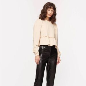 Cami Nyc | M | Lyra Peplum Puffed Sleeve Crewneck Sweatshirt Cream Bone